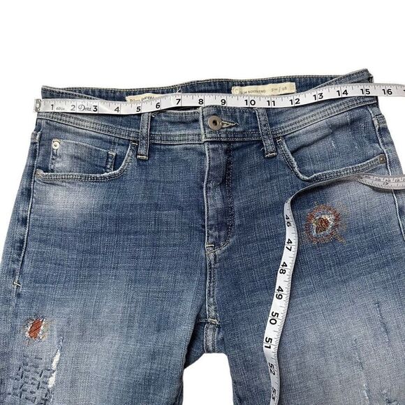 Pilcro By Anthropologie Slim Boyfriend Patchwork Denim Jeans Size 28 Casual Boho - Picture 7 of 12